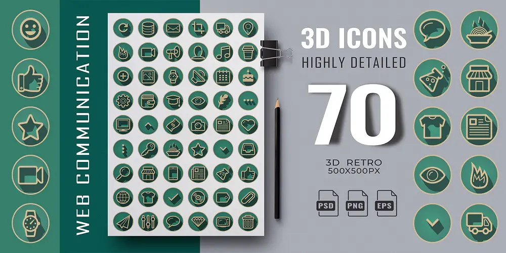 70 3D Retro Web Communication Icons