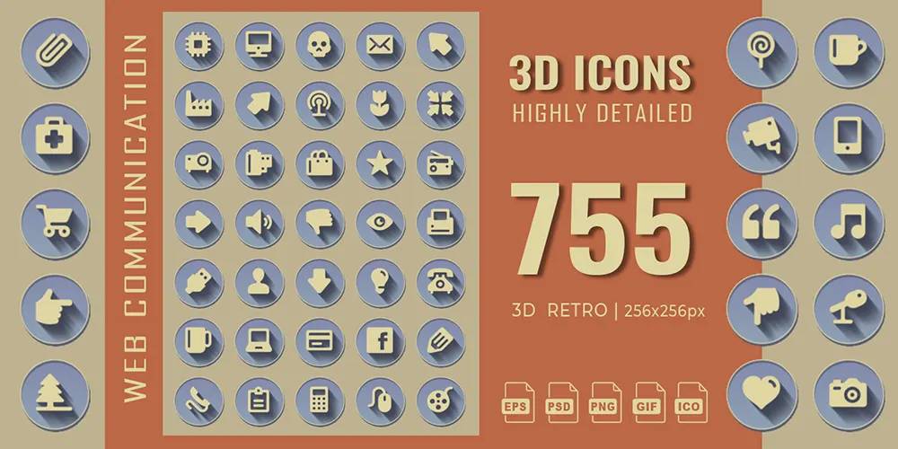 755 Retro 3D Web Icons