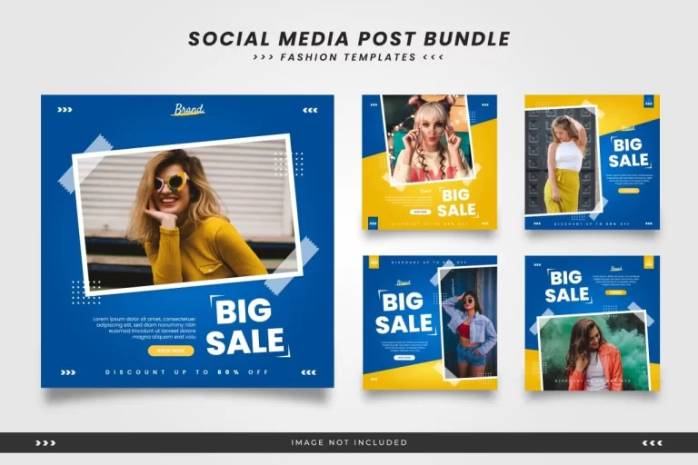 Blue with Yellow Minimalist Fashion Social Media Post Templates with Ribbon