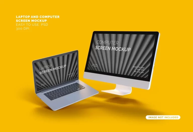 Flying Computer and Laptop Screen Mockup