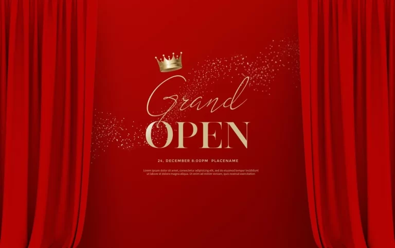 Grand Opening Text Template Red Silk Velvet Curtains Illustration