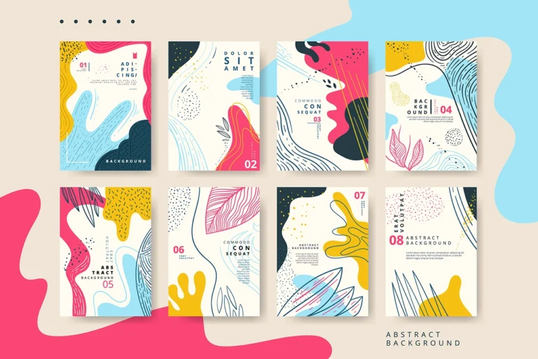 Set of Abstract Universal Card with Hand Drawn Texture